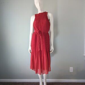 A New Day Rust Red Pleated Sleeveless Midi Dress S